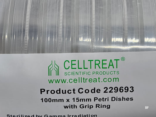 Celltreat 100mm x 15mm Petri Dishes with Grip Ring (10 Pack)